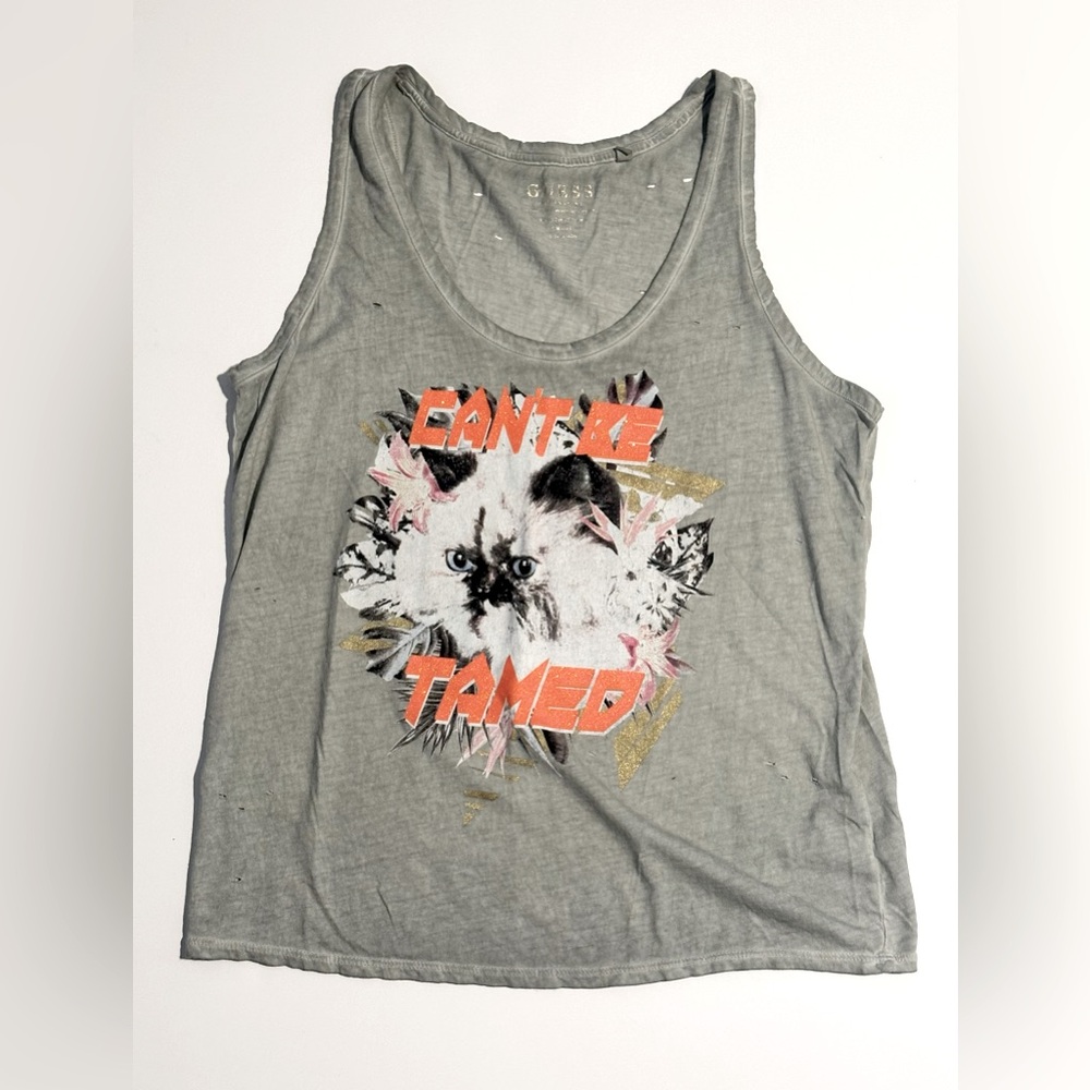 GUESS Distressed Vintage Can’t Be Tamed Cat Tank Top sz S